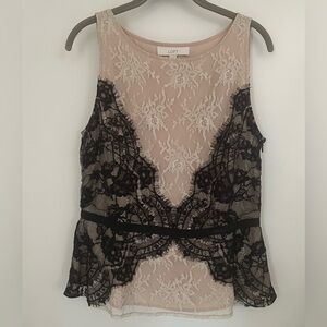 LOFT Black Lace and Champagne Cream Sleeveless Blouse
